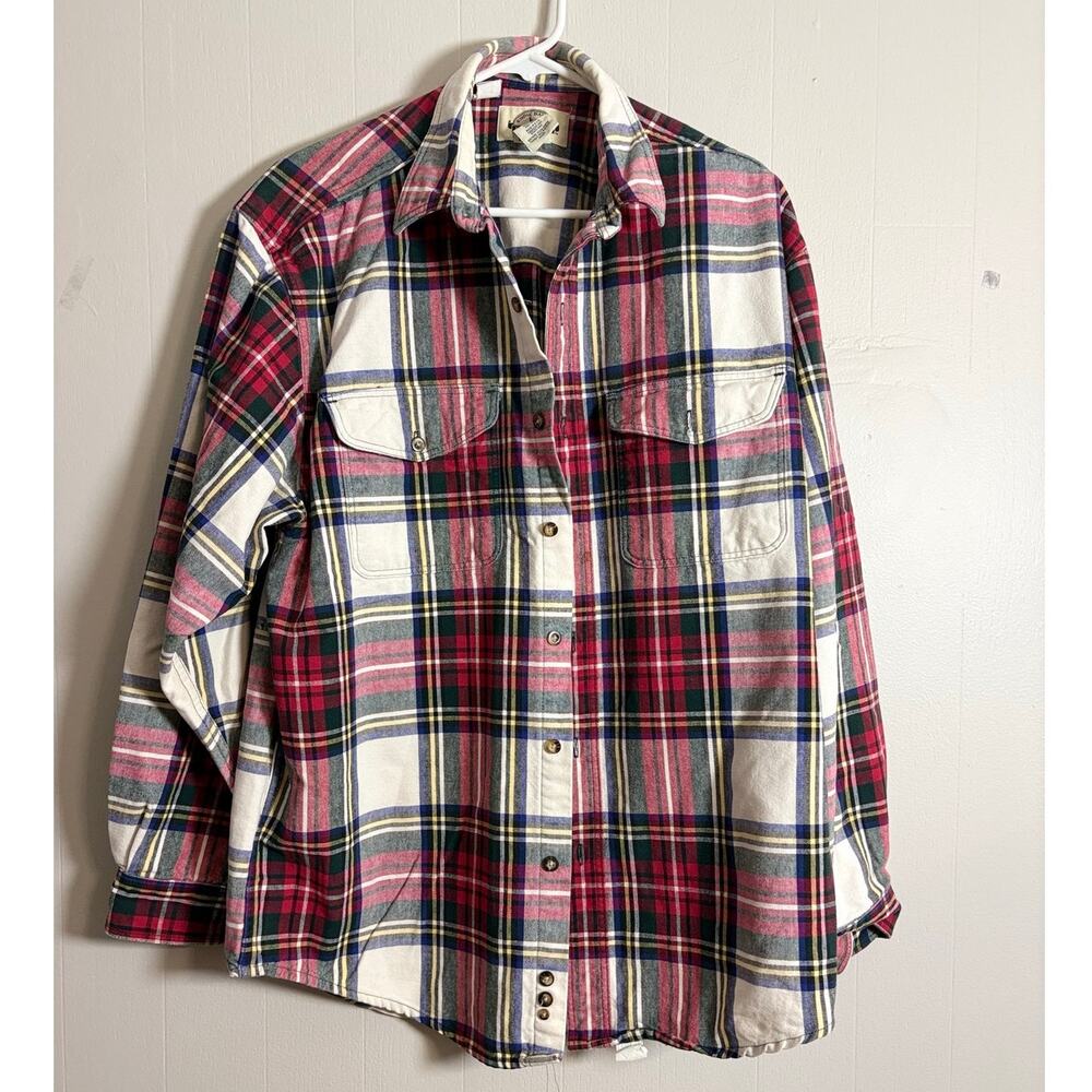 Eddie Bauer Vintage 90s 100% Cotton Button Front Long Sleeve Plaid Shirt Medium